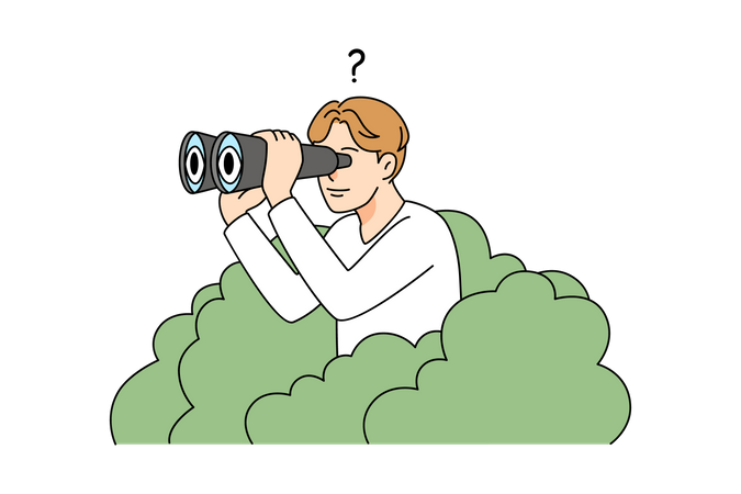 Niño encontrando algo usando binoculares  Ilustración