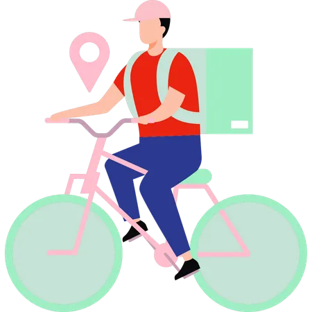 Niño entregando paquetes en bicicleta  Ilustración