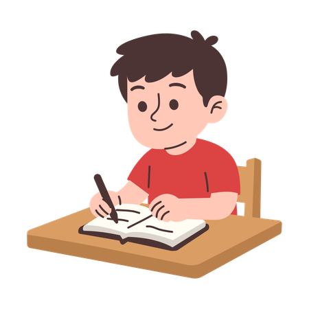 Niño escribiendo en el escritorio  Ilustración