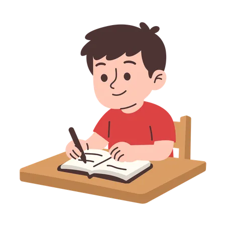 Niño escribiendo en el escritorio  Ilustración
