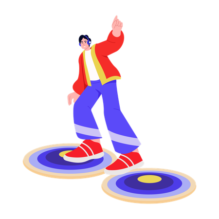 Niño escuchando música con auriculares  Ilustración