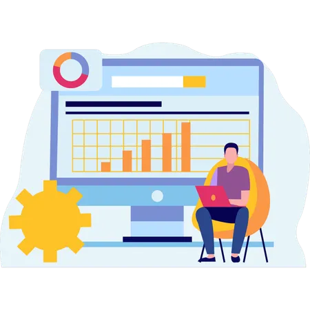 El niño está actualizando el gráfico en la computadora portátil  Ilustración