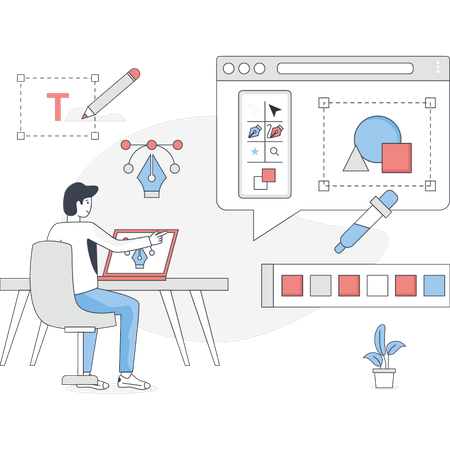 El niño está aprendiendo desarrollo web.  Ilustración