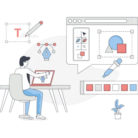 El niño está aprendiendo desarrollo web.  Ilustración