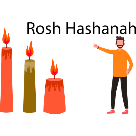 El niño señala las velas de Hashaná.  Ilustración