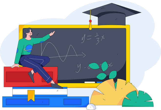 El niño asiste a clase de matemáticas.  Ilustración