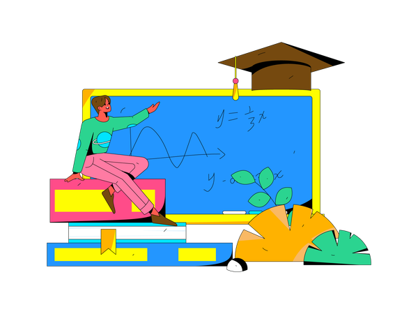 El niño asiste a clase de matemáticas.  Ilustración