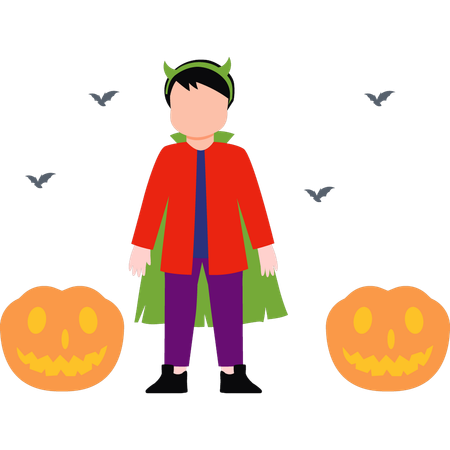 El niño está celebrando Halloween  Ilustración