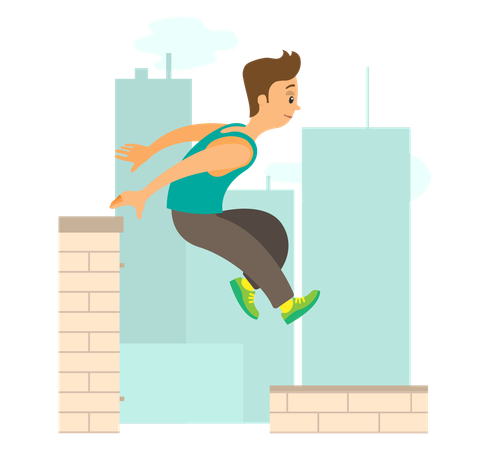 El chico está haciendo salto de pared.  Ilustración