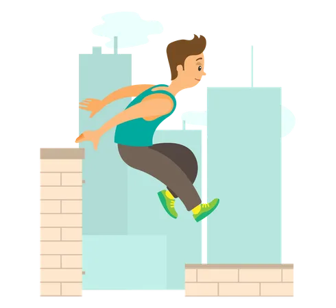 El chico está haciendo salto de pared.  Ilustración