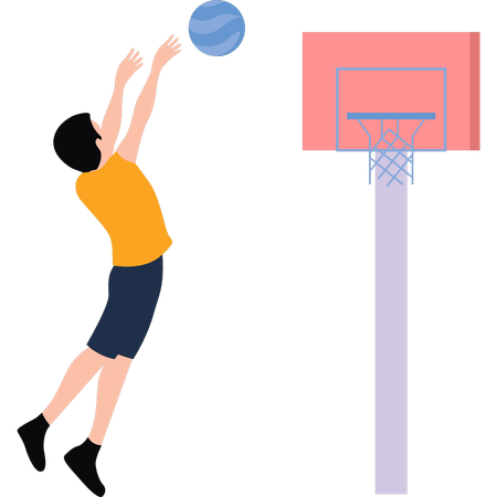 El chico está jugando baloncesto.  Ilustración