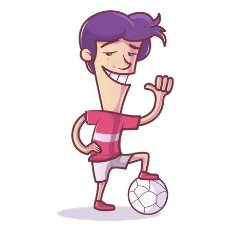 El chico está jugando al fútbol.  Ilustración