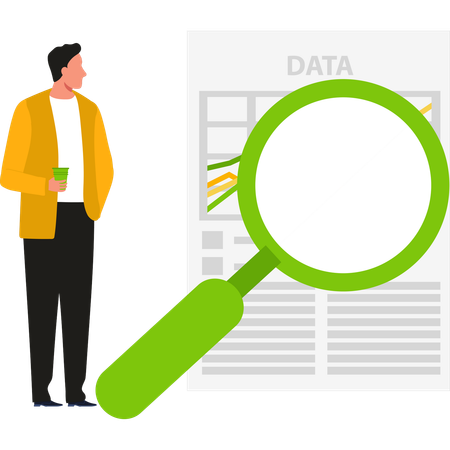 El niño está mirando el informe de datos  Ilustración