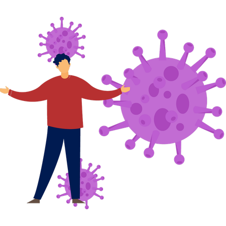 El niño muestra el brote de virus.  Ilustración