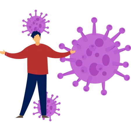 El niño muestra el brote de virus.  Ilustración