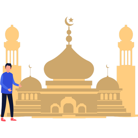 El chico muestra la famosa mezquita.  Ilustración