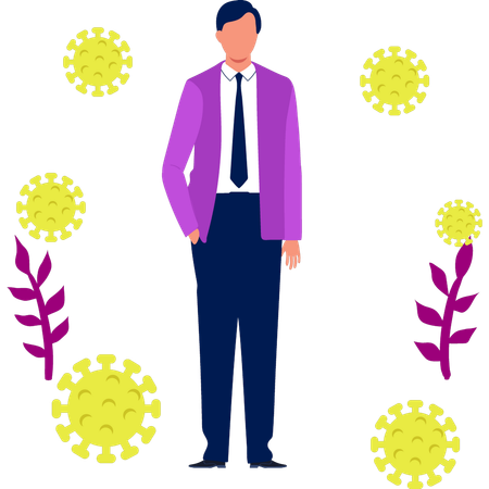 El niño está parado entre el virus.  Ilustración