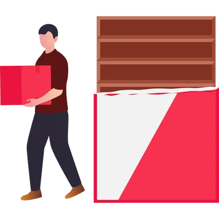 El niño sostiene un cartón de chocolate  Ilustración
