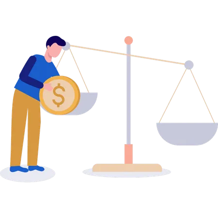 El niño sostiene una moneda de un dólar.  Ilustración