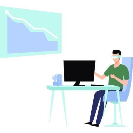 El niño está trabajando en un monitor con gafas VR  Ilustración