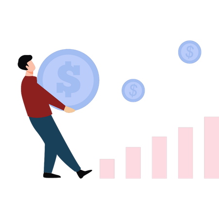 El chico está trabajando en un negocio financiero.  Ilustración