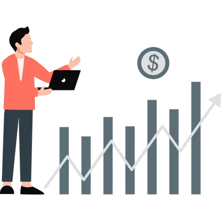 El chico está trabajando en un gráfico de negocios.  Ilustración