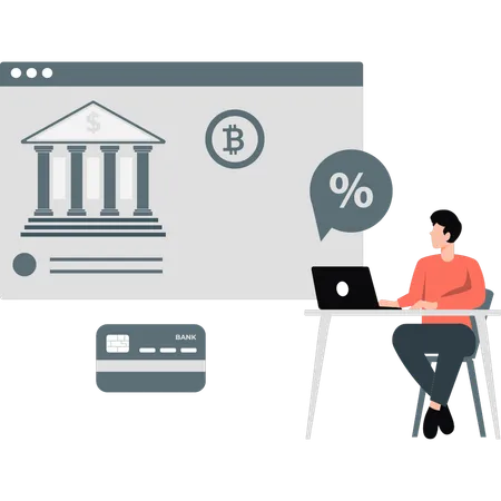 El niño está usando una computadora portátil para realizar operaciones bancarias en línea  Ilustración