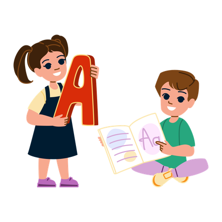Los niños están aprendiendo el lenguaje ABC.  Ilustración