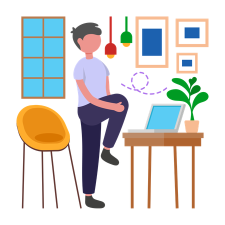 Estiramiento del niño durante las horas de trabajo  Ilustración