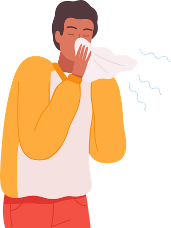 Niño estornudando en pañuelo  Ilustración