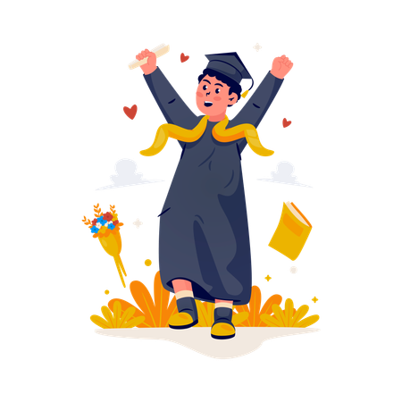 Estudiante niño celebrando su graduación  Ilustración