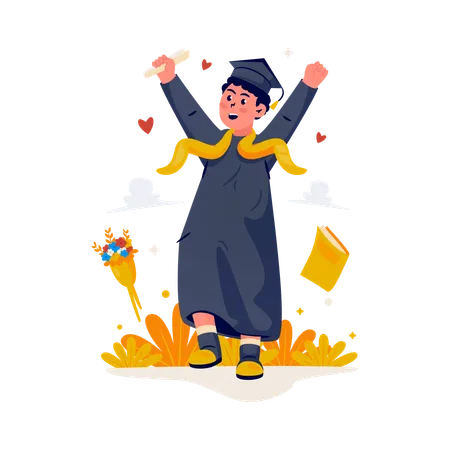 Estudiante niño celebrando su graduación  Ilustración