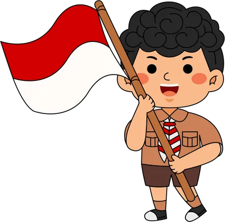 Niño scout con bandera  Ilustración