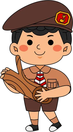 Niño explorador con tronco de madera  Ilustración