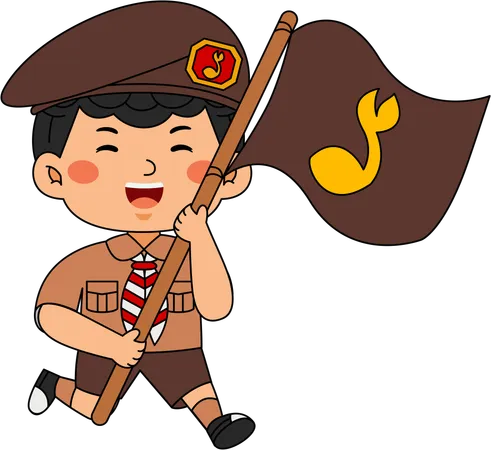 Niño scout corriendo con bandera  Illustration