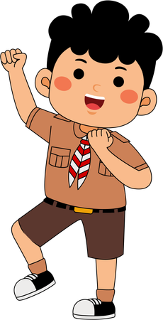 Niño scout mostrando gesto con la mano  Ilustración