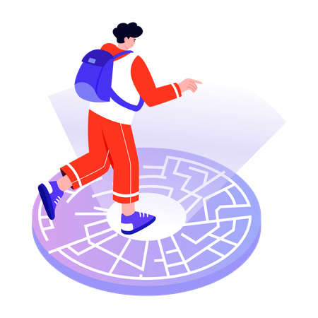 Niño explorando un viaje en el tiempo  Ilustración