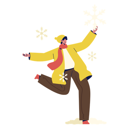 Niño feliz disfrutando de las nevadas  Ilustración