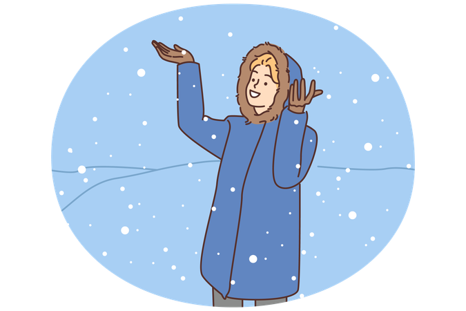 Niño feliz disfrutando de la nieve al aire libre  Ilustración