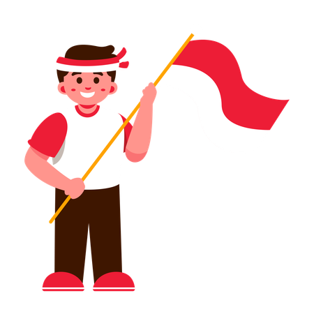 Niño feliz de Indonesia con bandera de Indonesia  Ilustración