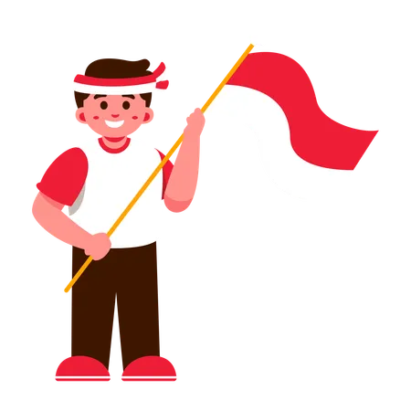 Niño feliz de Indonesia con bandera de Indonesia  Ilustración