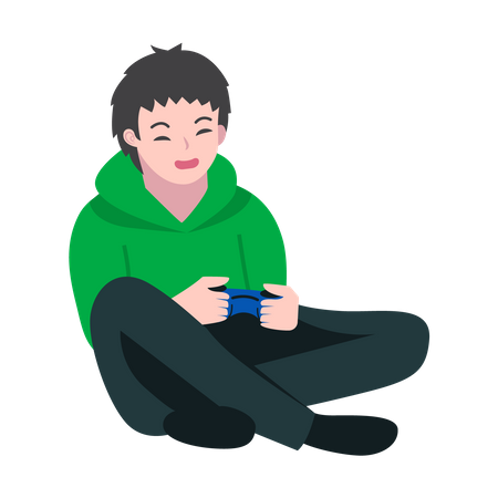 Feliz joven jugando juegos en línea  Ilustración