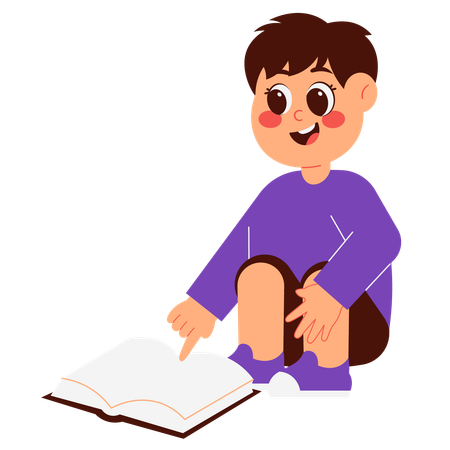 Niño feliz leyendo un libro  Ilustración