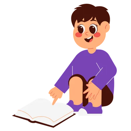 Niño feliz leyendo un libro  Ilustración
