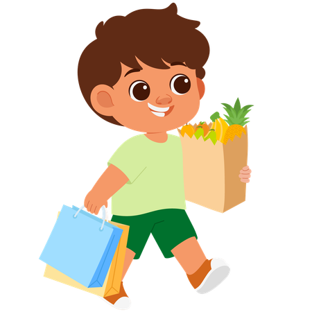 Niño feliz llevando una bolsa de compras  Ilustración