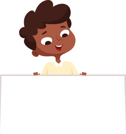 Niño feliz sosteniendo pancarta en blanco  Ilustración