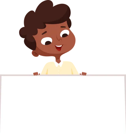 Niño feliz sosteniendo pancarta en blanco  Ilustración