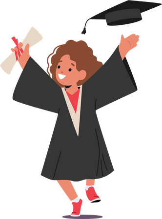 Niño feliz vestido con una toga de graduación  Ilustración