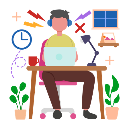 Niño Gestione eficazmente las distracciones en el trabajo  Ilustración