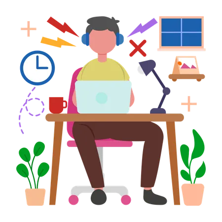 Niño Gestione eficazmente las distracciones en el trabajo  Ilustración
